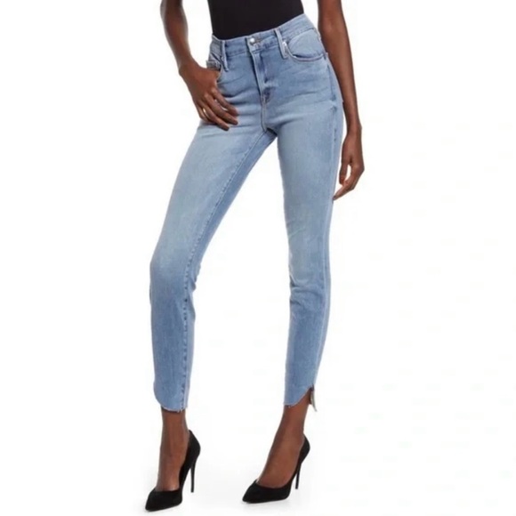 GOOD AMERICAN Denim Good Legs High Rise Jeans Raw Cascade Hem Size 10 / 30 - Picture 1 of 12